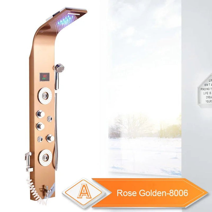 Rose LED Light Shower Panel: Waterfall Rain System with Spa Massage and Bidet - BathroomLux