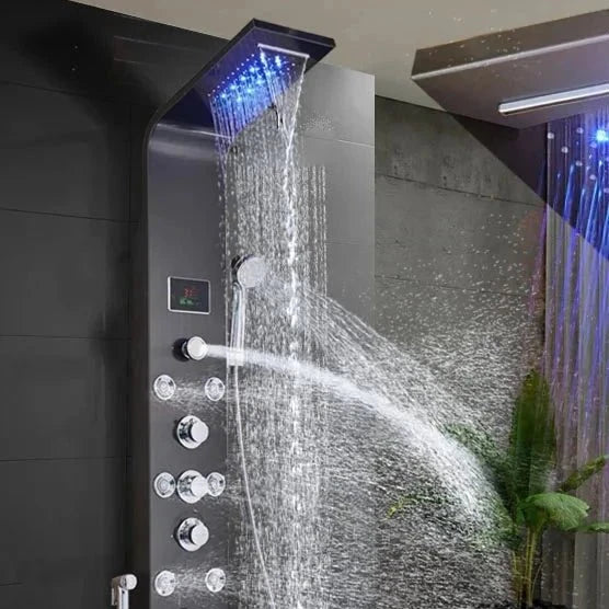 Rose LED Light Shower Panel: Waterfall Rain System with Spa Massage and Bidet - BathroomLux