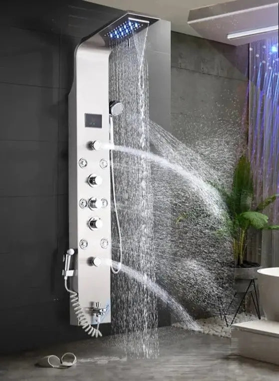 Rose LED Light Shower Panel: Waterfall Rain System with Spa Massage and Bidet - BathroomLux