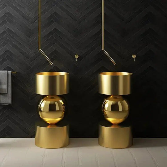 Luxury Golden Stainless Steel Pedestal with Artificial Stone Wash Basin Luxury Golden Stainless Steel Pedestal with Artificial Stone Wash Basin
