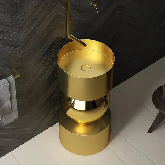 Round Freestanding Stainless Steel Bathroom Sink – Modern Designer Basin - Designer BasinBathroomLux