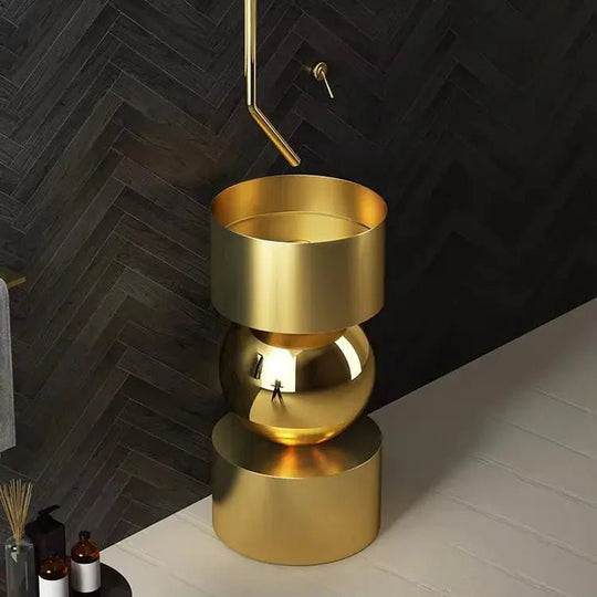 Round Freestanding Stainless Steel Bathroom Sink – Modern Designer Basin - Designer BasinBathroomLux