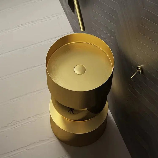 Round Freestanding Stainless Steel Bathroom Sink – Modern Designer Basin - Designer BasinBathroomLux