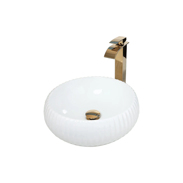 Round White Ceramic Vessel Sink with Faucet and Drain Combo Set - Bathroom Wash basinBathroomLux