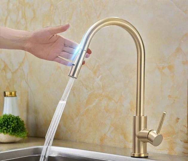 Sensor Smart Touch Kitchen Faucet – Hot & Cold Mixer with Pull Down Spout - 2 - Way Smart Touch Pull Down Kitchen FaucetBathroomLux