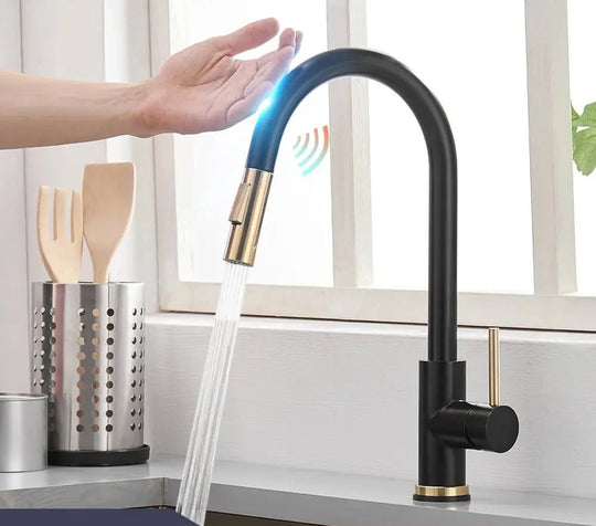 Sensor Smart Touch Kitchen Faucet – Hot & Cold Mixer with Pull Down Spout - 2 - Way Smart Touch Pull Down Kitchen FaucetBathroomLux