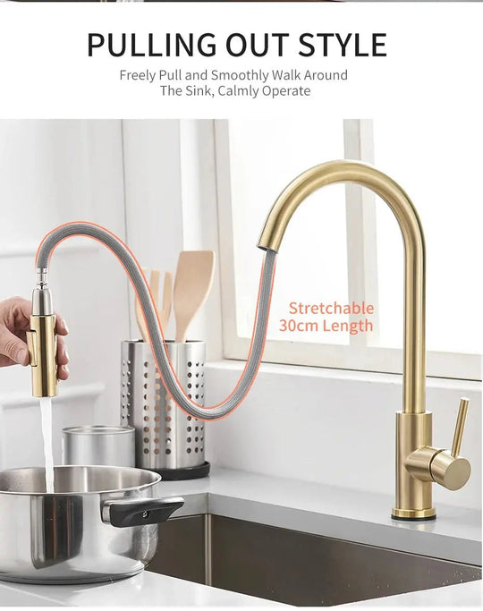 Sensor Smart Touch Kitchen Faucet – Hot & Cold Mixer with Pull Down Spout - 2 - Way Smart Touch Pull Down Kitchen FaucetBathroomLux
