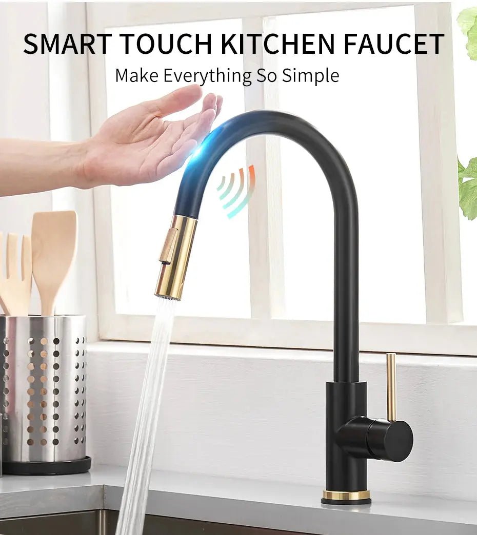 Sensor Smart Touch Kitchen Faucet – Hot & Cold Mixer with Pull Down Spout - 2 - Way Smart Touch Pull Down Kitchen FaucetBathroomLux