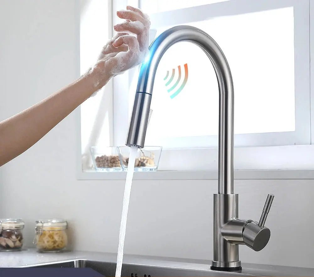 Sensor Smart Touch Kitchen Faucet – Hot & Cold Mixer with Pull Down Spout - 2 - Way Smart Touch Pull Down Kitchen FaucetBathroomLux