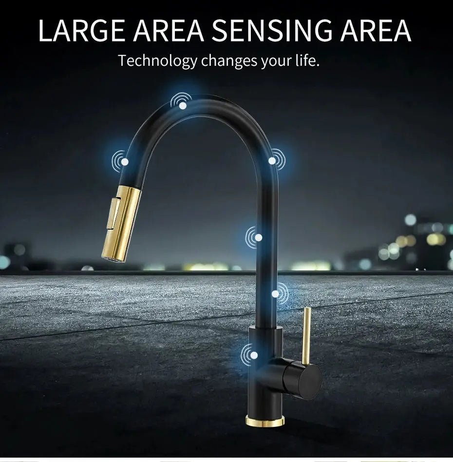 Sensor Smart Touch Kitchen Faucet – Hot & Cold Mixer with Pull Down Spout - 2 - Way Smart Touch Pull Down Kitchen FaucetBathroomLux