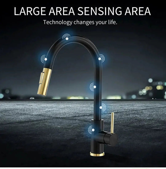 Sensor Smart Touch Kitchen Faucet – Hot & Cold Mixer with Pull Down Spout - 2 - Way Smart Touch Pull Down Kitchen FaucetBathroomLux
