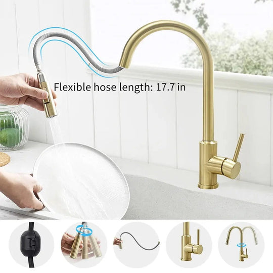 Sensor Smart Touch Kitchen Faucet – Hot & Cold Mixer with Pull Down Spout - 2 - Way Smart Touch Pull Down Kitchen FaucetBathroomLux