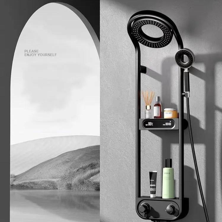 Smart 360° Thermostatic Shower System with LED Display - Convenient Shelf - bathroom, showers, thermostaticBathroomLux