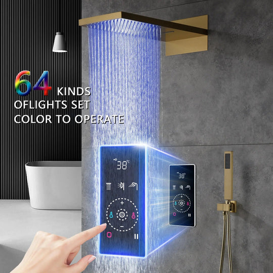 Smart Steam Shower – Multi - Color LED Rain & Waterfall Spray Music & Temp Control | Wall - Mounted Design - bathroom faucet with led lightsBathroomLux