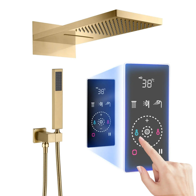 Smart Steam Shower – Multi - Color LED Rain & Waterfall Spray Music & Temp Control | Wall - Mounted Design - bathroom faucet with led lightsBathroomLux