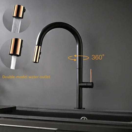 Smart Touch Kitchen Tap – Black Plated Solid Brass Mixer with Sensor Control - Smart Touch Kitchen TapBathroomLux