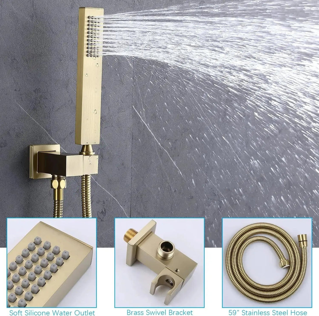 Thermostatic Rainfall Shower System with Body Jets – Clawfoot Shower Faucet Combo Set - Thermostatic Rainfall Shower SystemBathroomLux