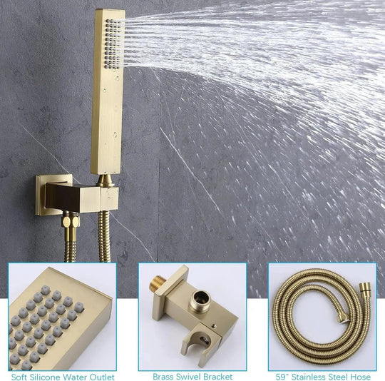 Thermostatic Rainfall Shower System with Body Jets – Clawfoot Shower Faucet Combo Set - Thermostatic Rainfall Shower SystemBathroomLux