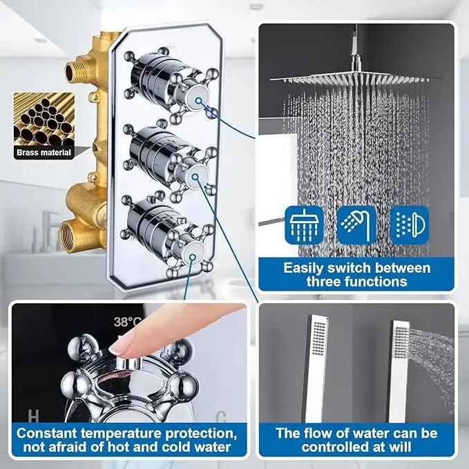 Thermostatic Rainfall Shower System with Body Jets – Clawfoot Shower Faucet Combo Set - Thermostatic Rainfall Shower SystemBathroomLux