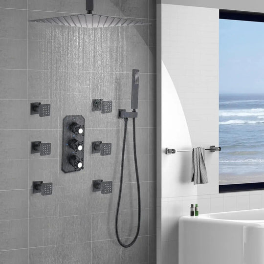 Thermostatic Rainfall Shower System with Body Jets – Clawfoot Shower Faucet Combo Set - Thermostatic Rainfall Shower SystemBathroomLux