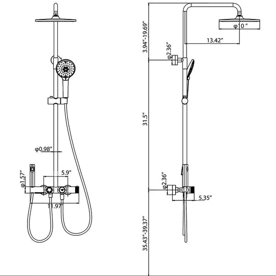 Thermostatic Shower Mixer Set in Brushed Gold – 4 - Function Luxury Brass Shower System - Thermostatic Rainfall Shower SystemBathroomLux