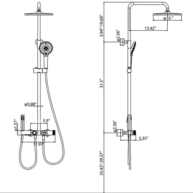 Thermostatic Shower Mixer Set in Brushed Gold – 4 - Function Luxury Brass Shower System - Thermostatic Rainfall Shower SystemBathroomLux