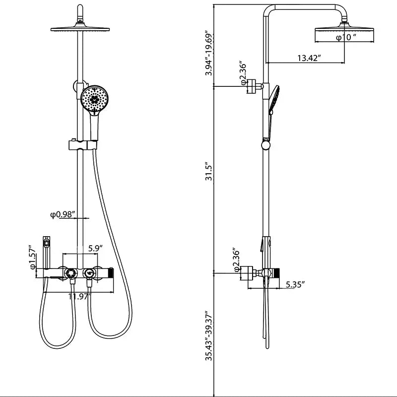 Thermostatic Shower Mixer Set in Brushed Gold – 4 - Function Luxury Brass Shower System - Thermostatic Rainfall Shower SystemBathroomLux