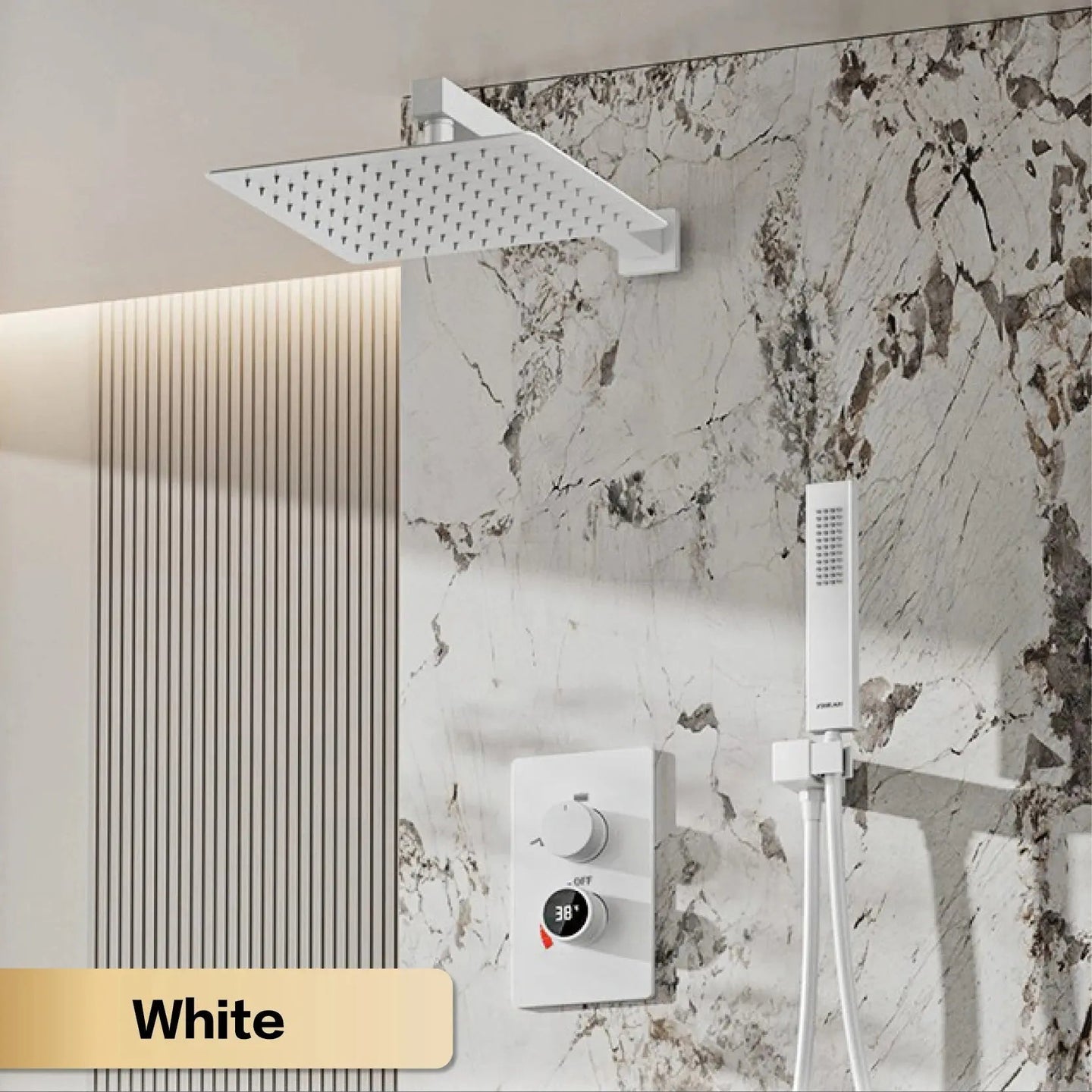 Thermostatic Shower System with LED, Rainfall & Anti - Scald Tech - Concealed Rain Shower SystemBathroomLux