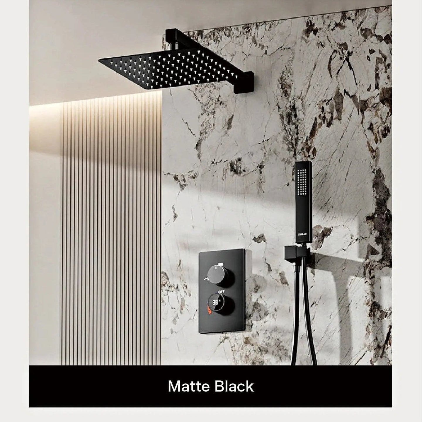 Thermostatic Shower System with LED, Rainfall & Anti - Scald Tech - Concealed Rain Shower SystemBathroomLux