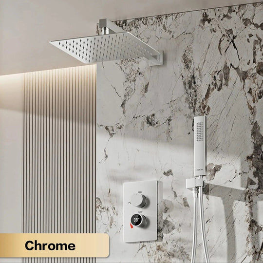 Thermostatic Shower System with LED, Rainfall & Anti - Scald Tech - Concealed Rain Shower SystemBathroomLux