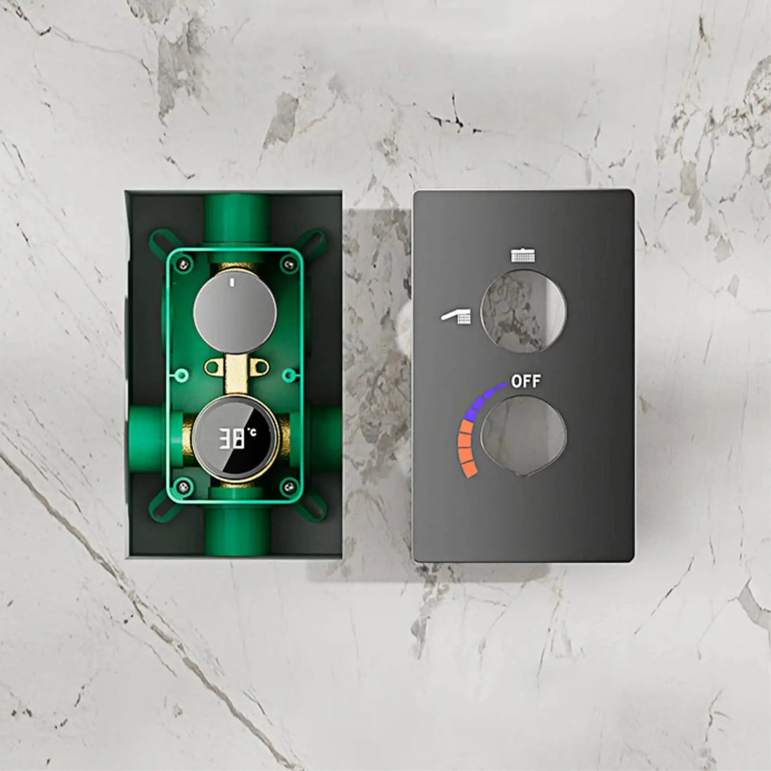 Thermostatic Shower System with LED, Rainfall & Anti - Scald Tech - Concealed Rain Shower SystemBathroomLux