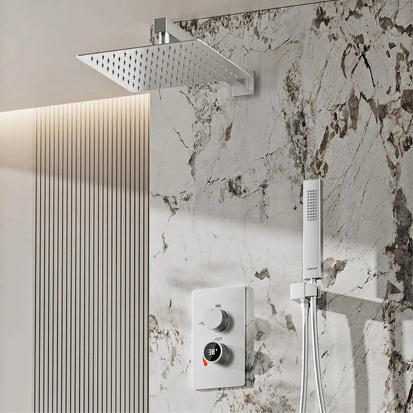 Thermostatic Shower System with LED, Rainfall & Anti - Scald Tech - Concealed Rain Shower SystemBathroomLux