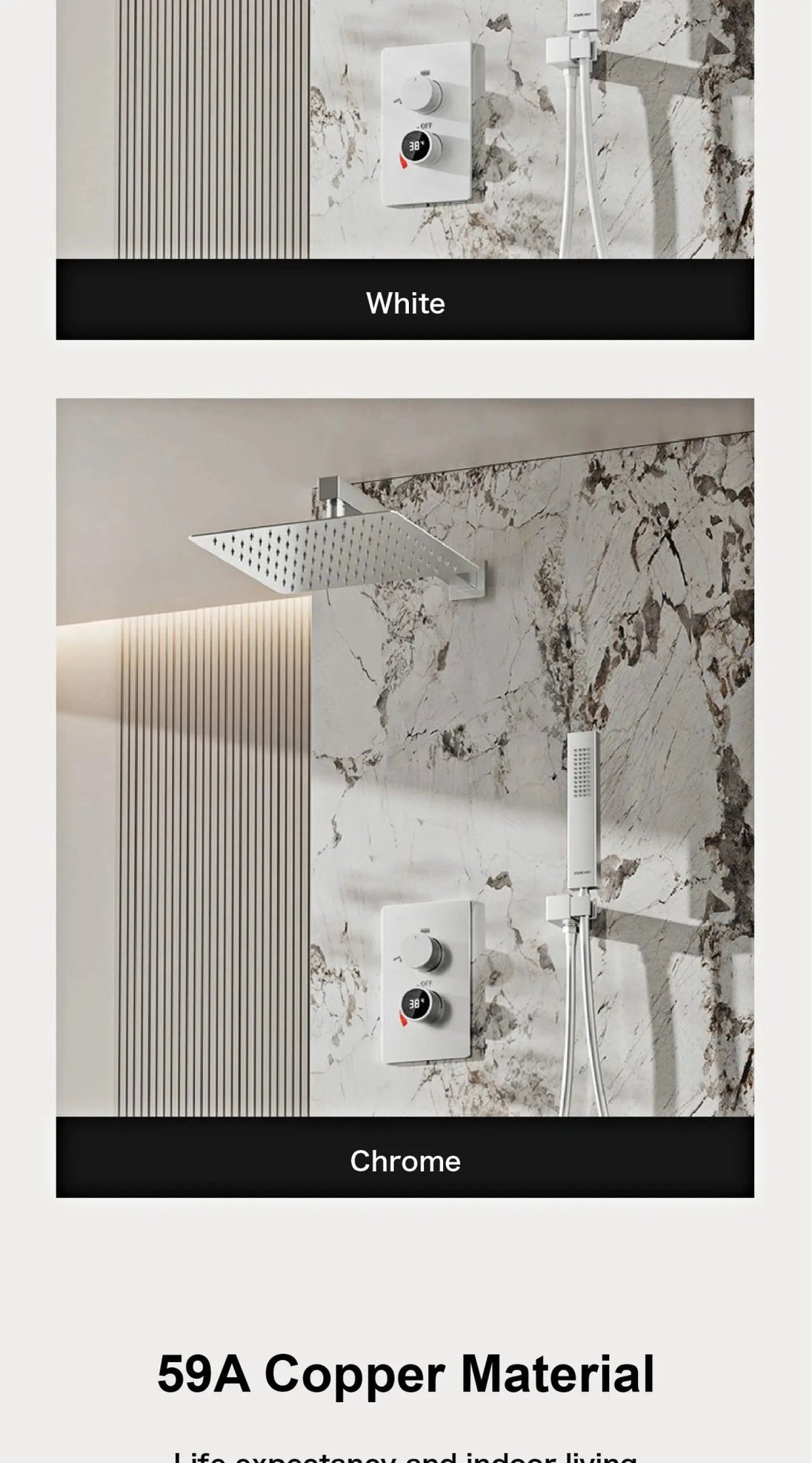 Thermostatic Shower System with LED, Rainfall & Anti - Scald Tech - Concealed Rain Shower SystemBathroomLux