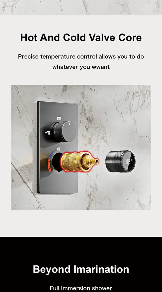 Thermostatic Shower System with LED, Rainfall & Anti - Scald Tech - Concealed Rain Shower SystemBathroomLux