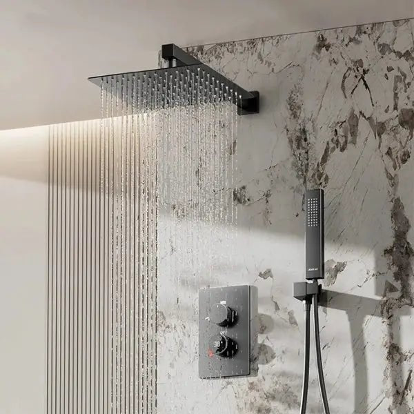 Thermostatic Shower System with LED, Rainfall & Anti - Scald Tech - Concealed Rain Shower SystemBathroomLux