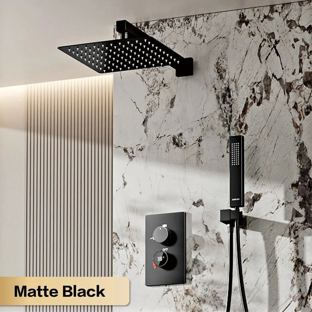 Thermostatic Shower System with LED, Rainfall & Anti - Scald Tech - Concealed Rain Shower SystemBathroomLux