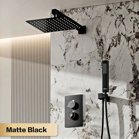 Thermostatic Shower System with LED, Rainfall & Anti - Scald Tech - Concealed Rain Shower SystemBathroomLux