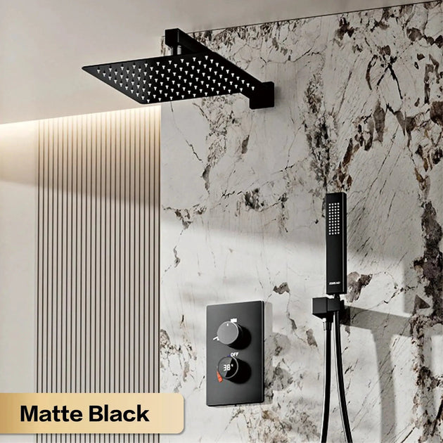 Thermostatic Shower System with LED, Rainfall & Anti - Scald Tech - Concealed Rain Shower SystemBathroomLux
