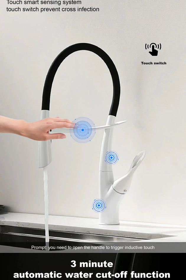 Touch Control Brass Kitchen Faucet Pull - Out Dual Control - Kitchen Faucet Touch Switch DesignBathroomLux