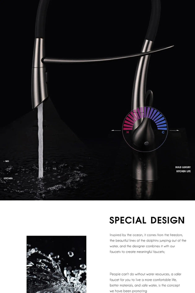 Touch Control Brass Kitchen Faucet Pull - Out Dual Control - Kitchen Faucet Touch Switch DesignBathroomLux