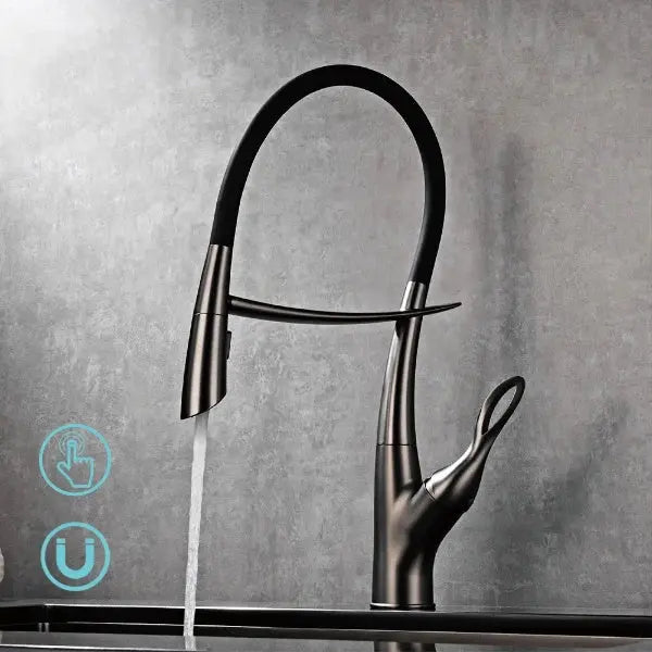Touch Control Brass Kitchen Faucet Pull - Out Dual Control - Kitchen Faucet Touch Switch DesignBathroomLux