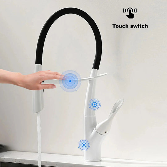 Touch Control Brass Kitchen Faucet Pull - Out Dual Control - Kitchen Faucet Touch Switch DesignBathroomLux