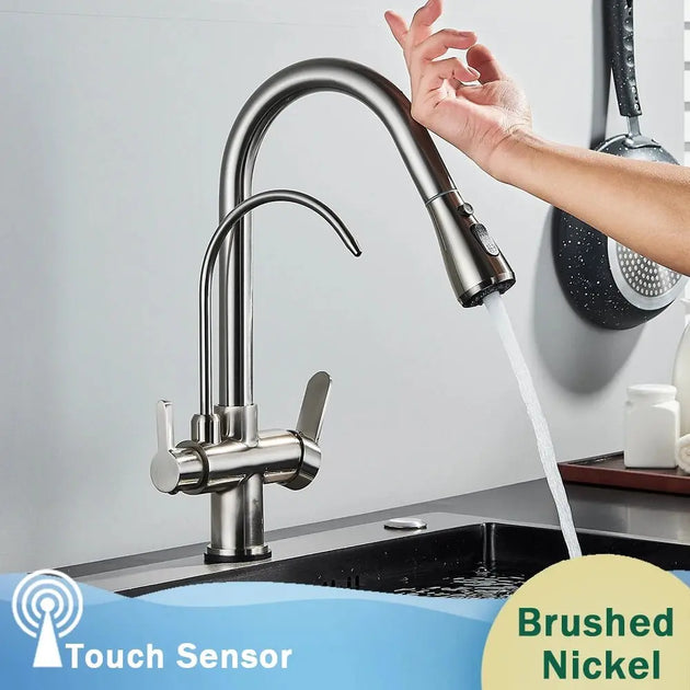 Touch Sensor Filter Water Kitchen Faucet with Pull - Out Spray - Kitcen faucetBathroomLux