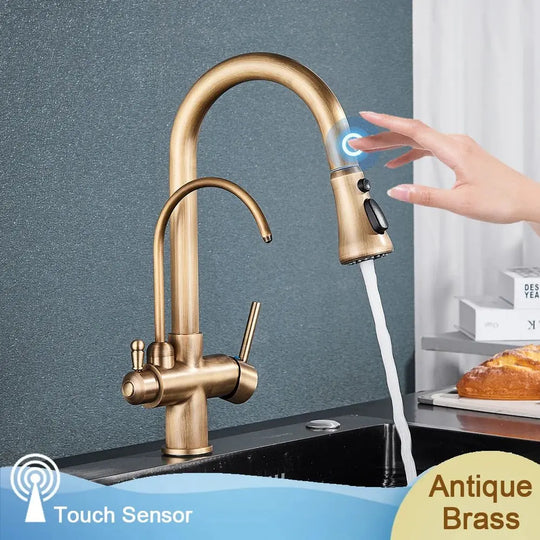Touch Sensor Filter Water Kitchen Faucet with Pull - Out Spray - Kitcen faucetBathroomLux