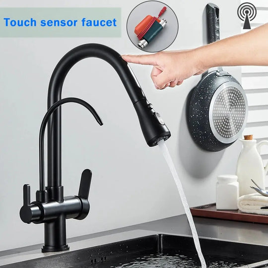 Touch Sensor Filter Water Kitchen Faucet with Pull - Out Spray - Kitcen faucetBathroomLux