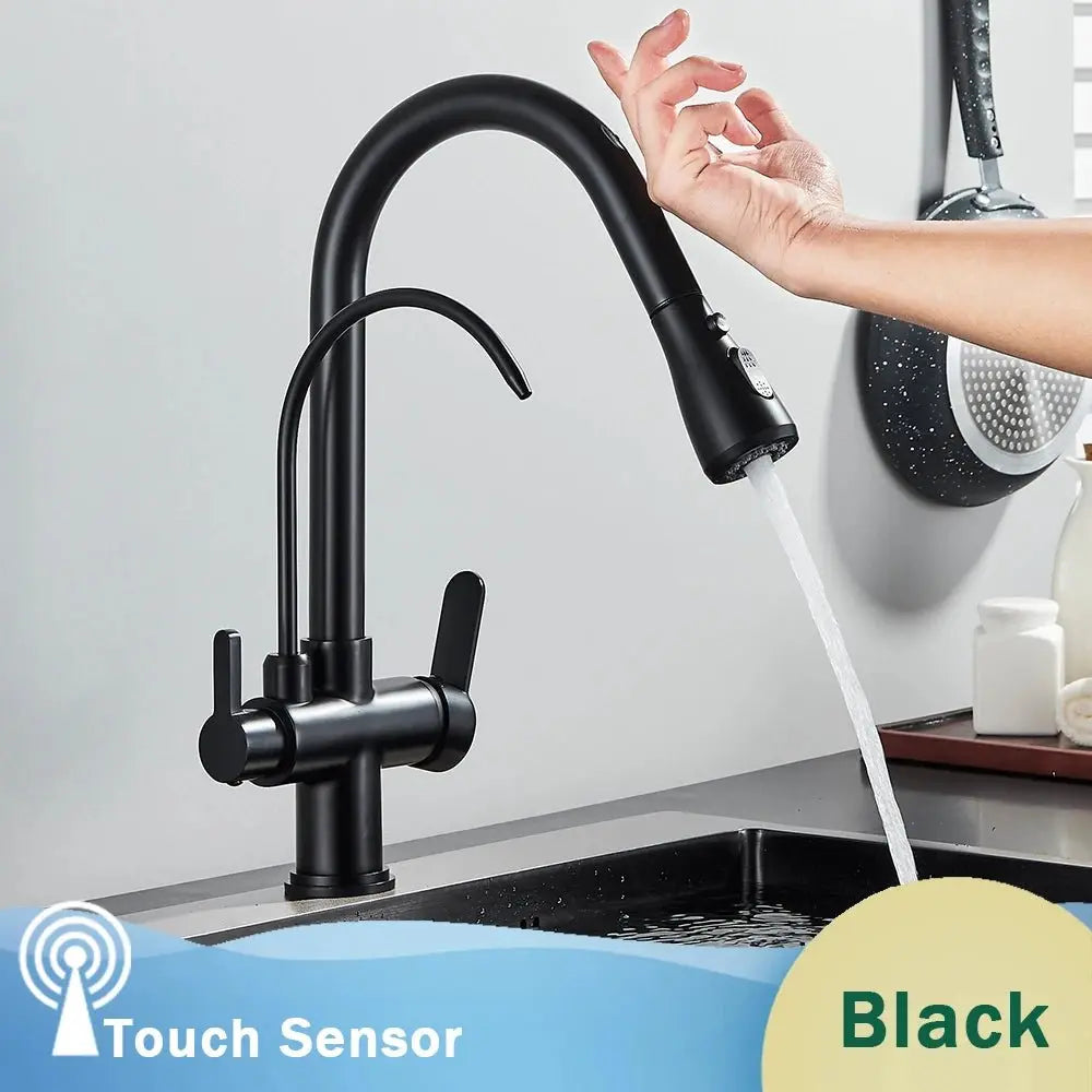 Touch Sensor Filter Water Kitchen Faucet with Pull - Out Spray - Kitcen faucetBathroomLux