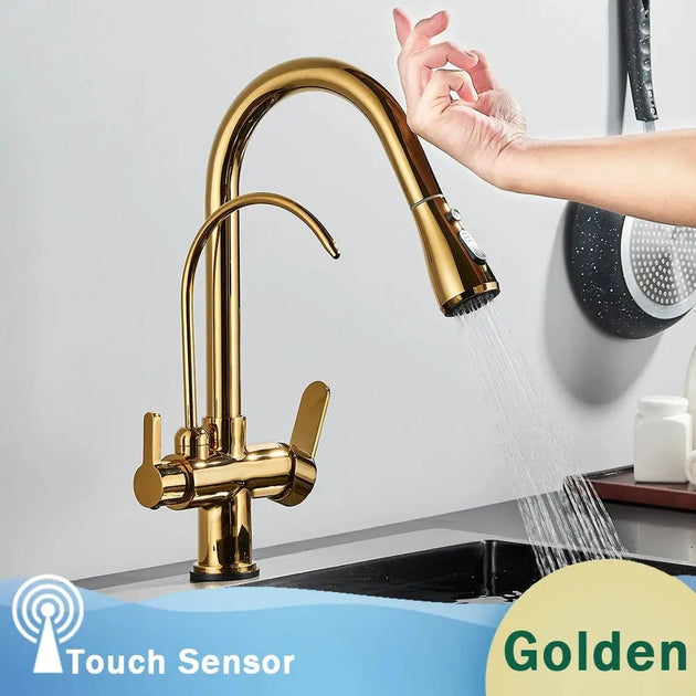 Touch Sensor Filter Water Kitchen Faucet with Pull - Out Spray - Kitcen faucetBathroomLux