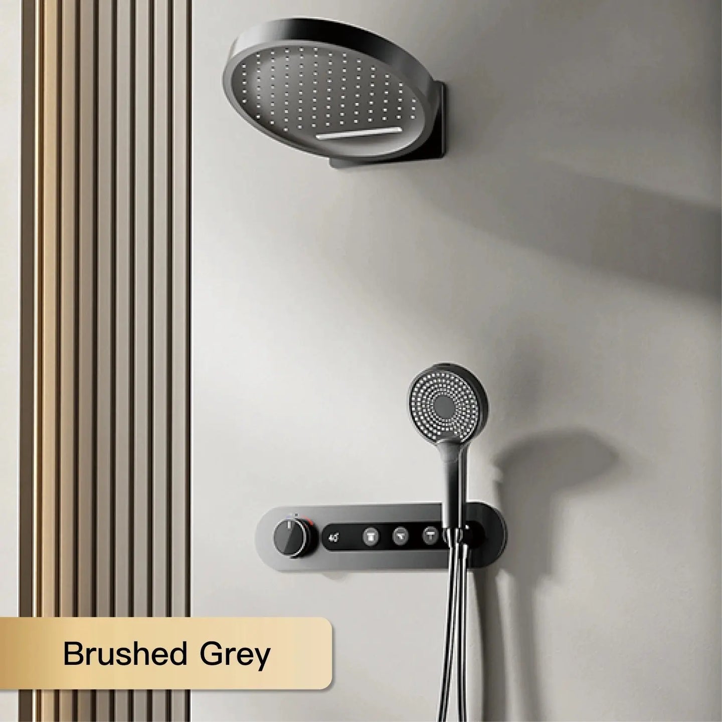 Luxury Gun Gray Digital Shower System – 4 Functions Dual Control Mixer Tap BathroomLux