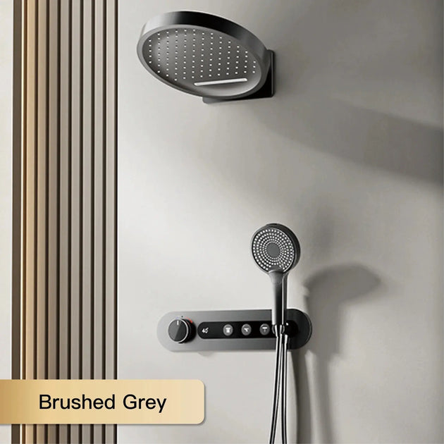 Luxury Gun Gray Digital Shower System – 4 Functions Dual Control Mixer Tap BathroomLux