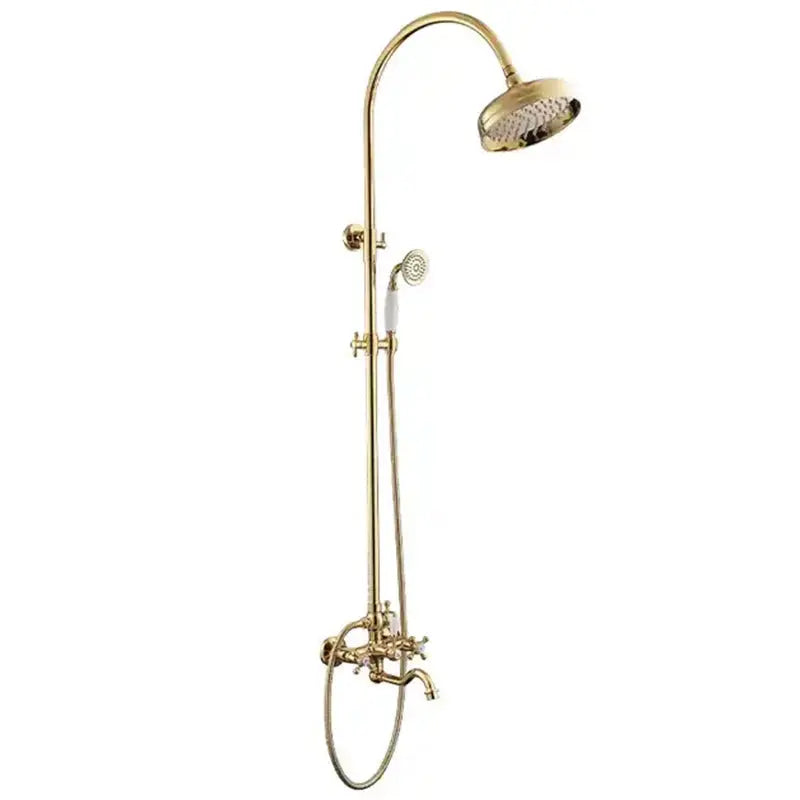Gold Antique Brass 2-Handle Exposed Shower Faucet Combo Set BathroomLux